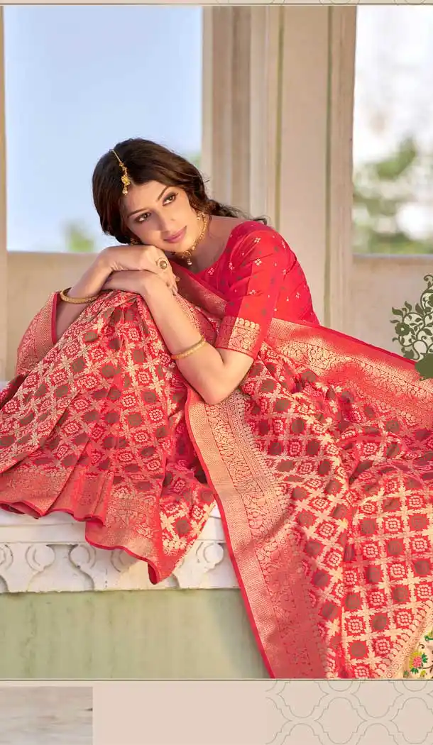 Rust Color Banarasi Silk Designer Traditional Wear Saree - 3222145300