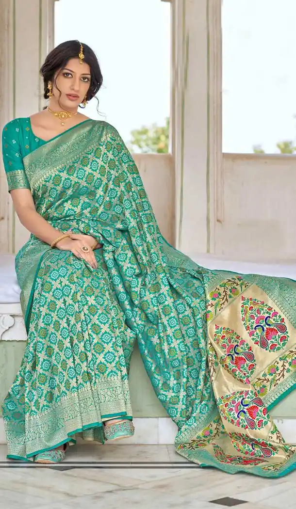 Sky Blue Color Banarasi Silk Designer Traditional Wear Saree - 3222145301