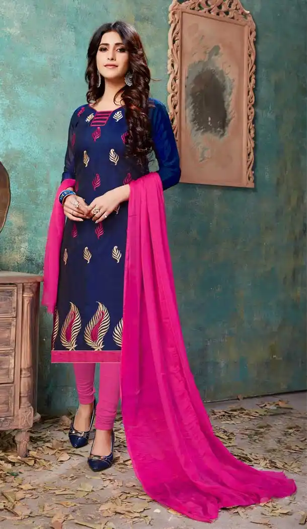 Navy Blue Color Cotton Casual Office Wear Salwar suit - 3236145432