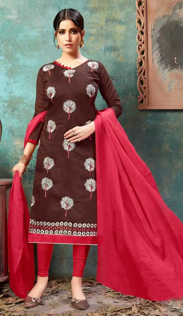 Brown Color Cotton Casual Office Wear Salwar suit - 3236145437