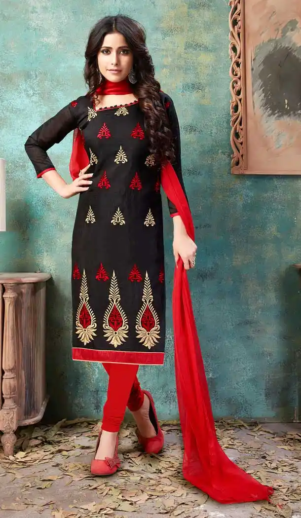Black Color Cotton Casual Office Wear Salwar suit - 3236145440