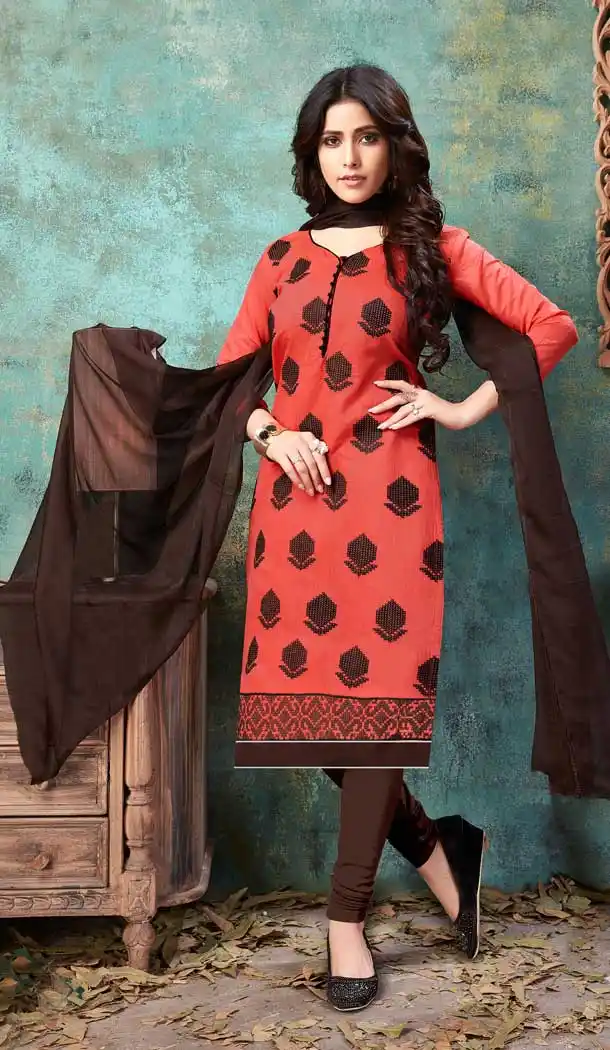 Red Orange Color Cotton Casual Office Wear Salwar suit - 3236145441