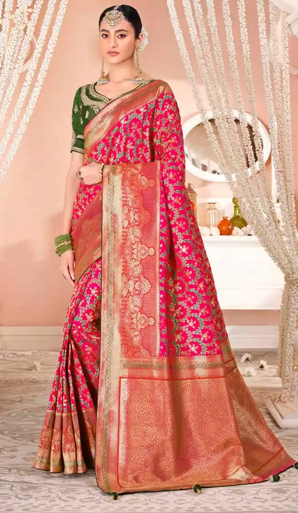Chic Pink Color Viscose Silk Designer Traditional Party Wear Saree -3082144382