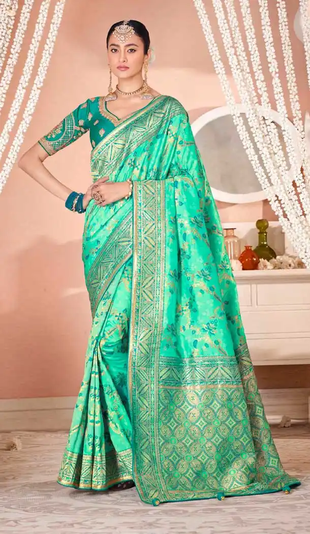 Sky Blue Color Viscose Silk Designer Traditional Party Wear Saree -3082144384