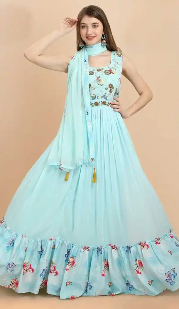Sky Blue Color Dyed Georgette Designer Party Wear Salwar Kameez -3360146424
