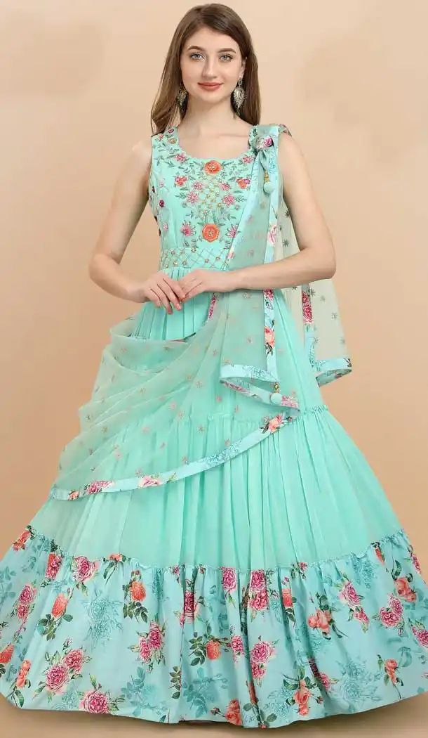 Crimson Sky Blue Color Georgette Designer Party Wear Salwar Kameez -3360146426