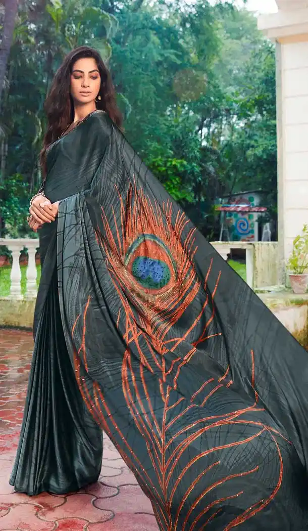 Elegant Multi Color Satin Silk Hand Print Casual Party Saree Blouse -3400146799
