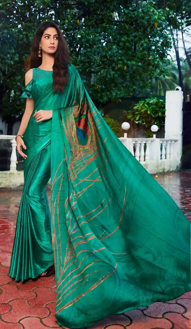 Captivating Multi Color Satin Silk Hand Print Casual Party Saree Blouse -3400146801