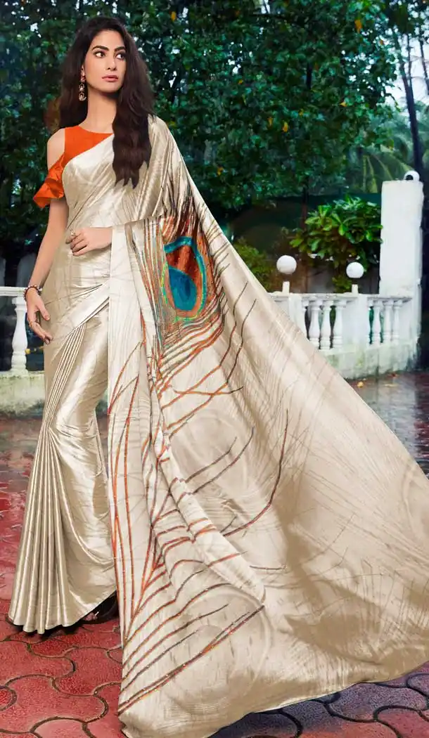 Alluring Multi Color Satin Silk Hand Print Casual Party Saree Blouse -3400146805