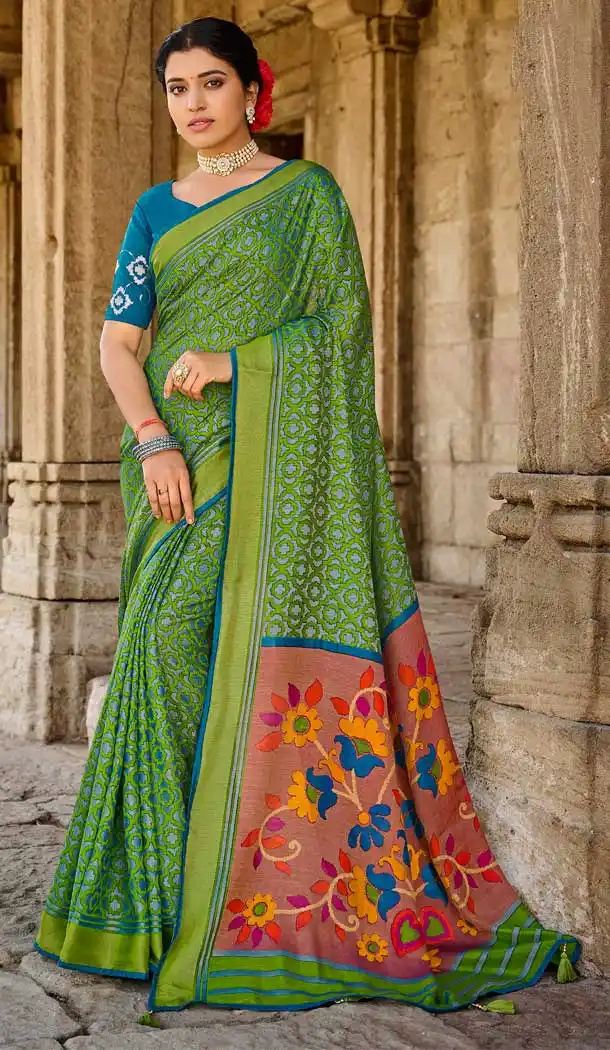 Mehendi Green Color Silk Brasso Party Wear Women Saree Blouse -3405146864