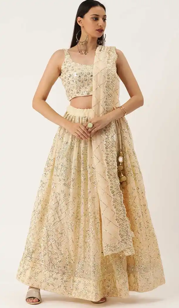 Cream Color Georgette Traditional Party Wear Women Lehenga Choli -3187145058