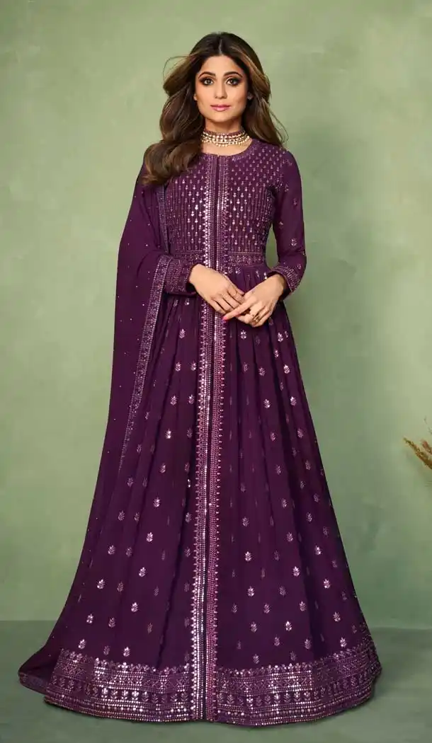 Wine Color Georgette Traditional Party Wear Women Salwar Kameez -3411146902