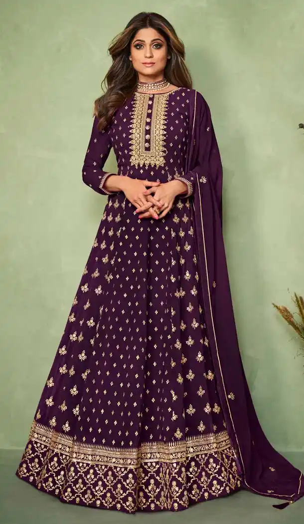 Wine Color Georgette Party Wear Pakistani Style Long Salwar Kameez -3449147219