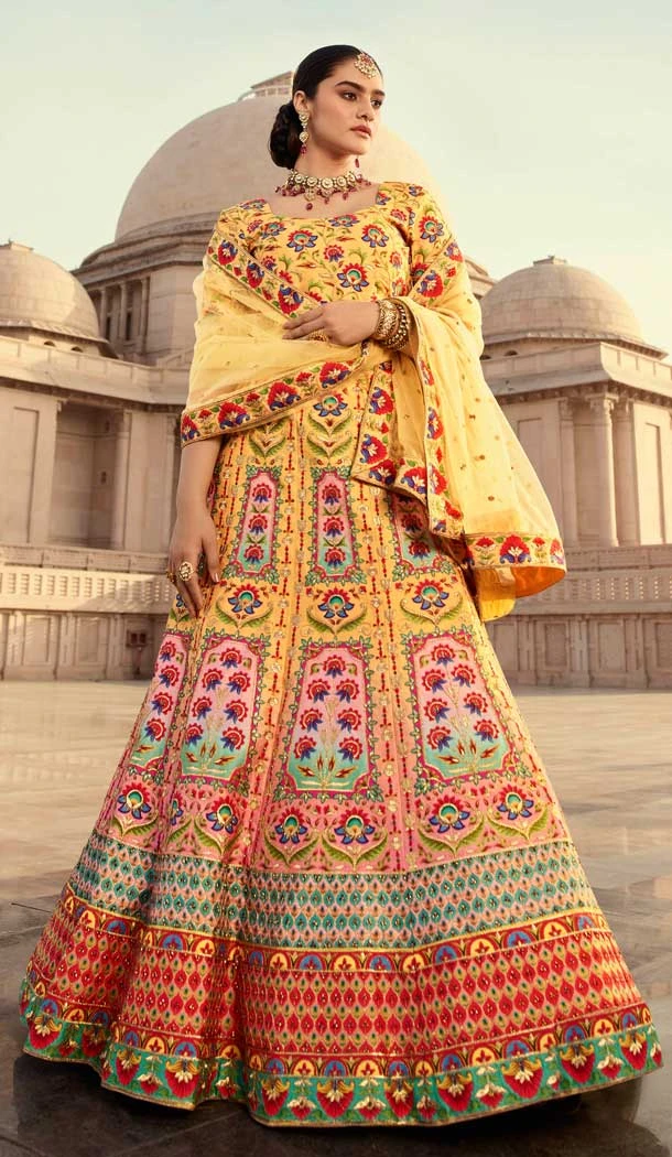 Mustard Color Art Silk Bridal Wedding Wear Plus Size Lehenga Choli -3437147438