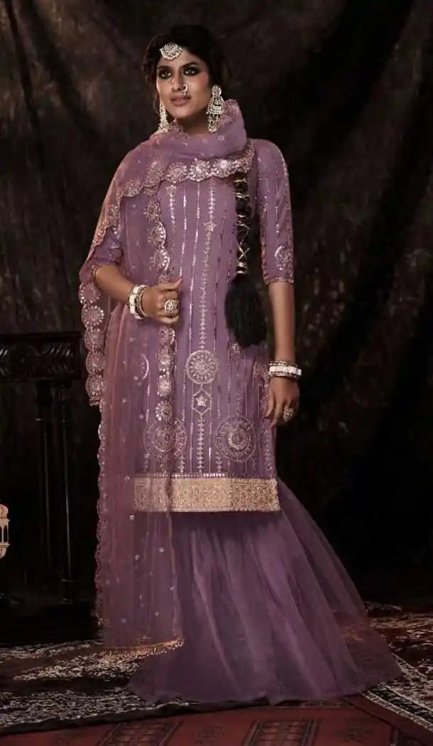 Purple Color Soft Net Color Punjabi Style Party Sharara Salwar Suit -3480147469