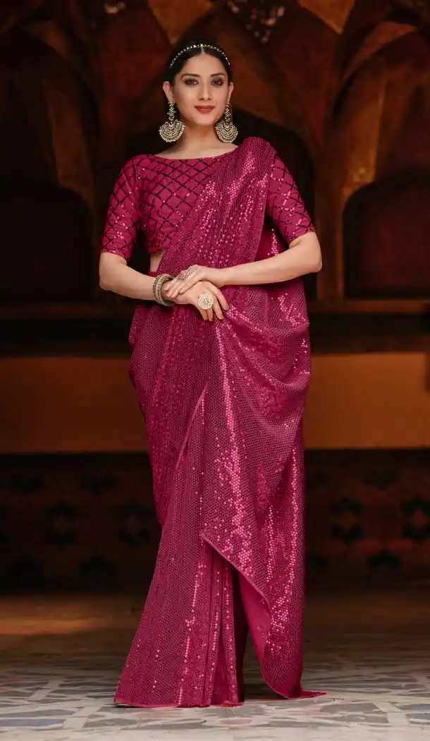 Pink Color Georgette Designer Party Wear Fancy Style Saree Blouse -3505147659