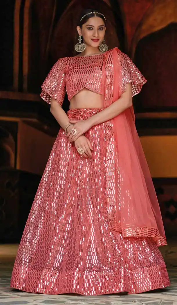 Vivacious Rust Color Pure Butterfly Net Designer Function Wear Lehenga Choli -3507147667