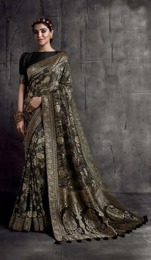 Black Color Fancy Fabric Traditional Party Wear Saree Blouse -3543147927