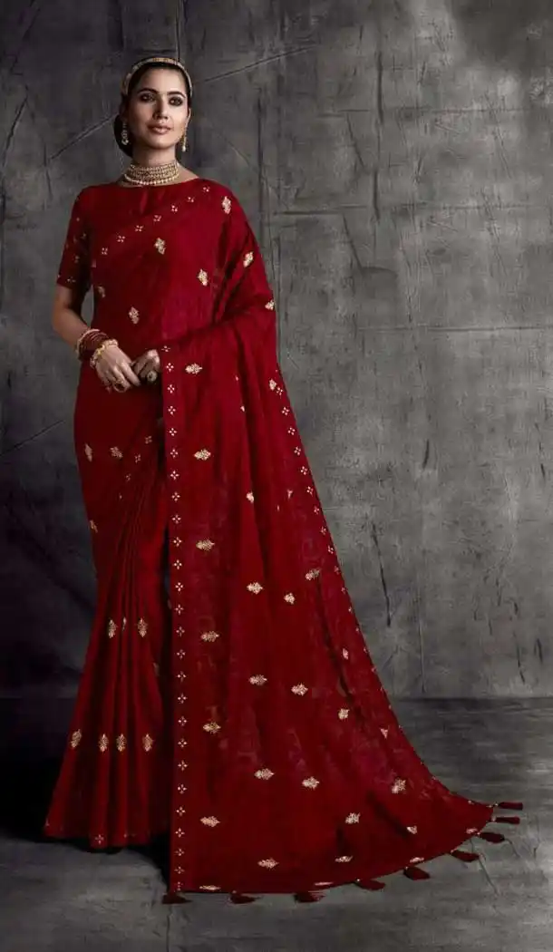 Maroon Color Fancy Fabric Traditional Party Wear Saree Blouse -3543147928