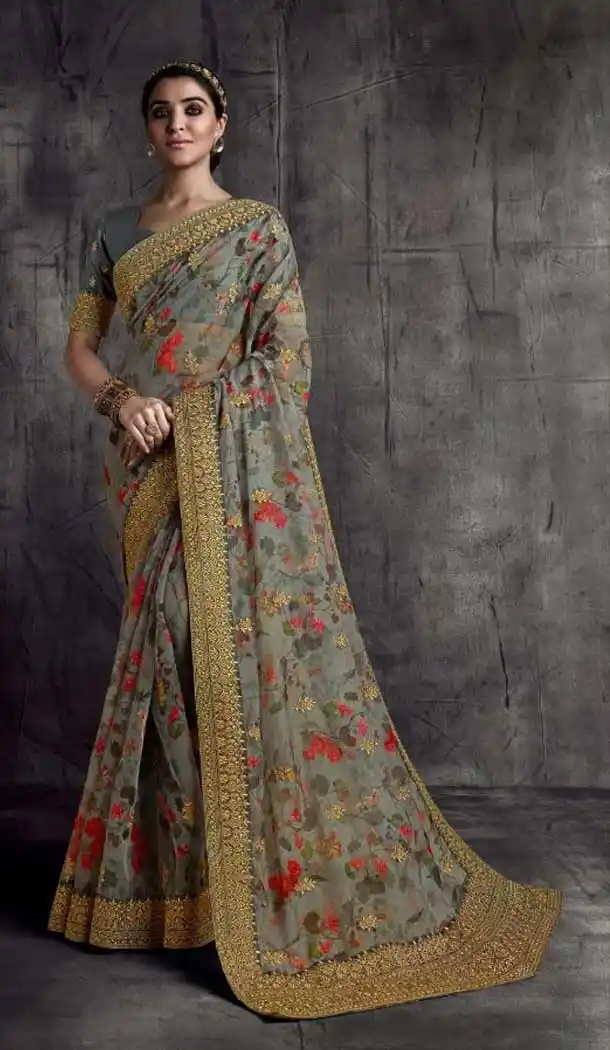 Attractive Gray Color Fancy Fabric Traditional Party Wear Saree Blouse -3543147931