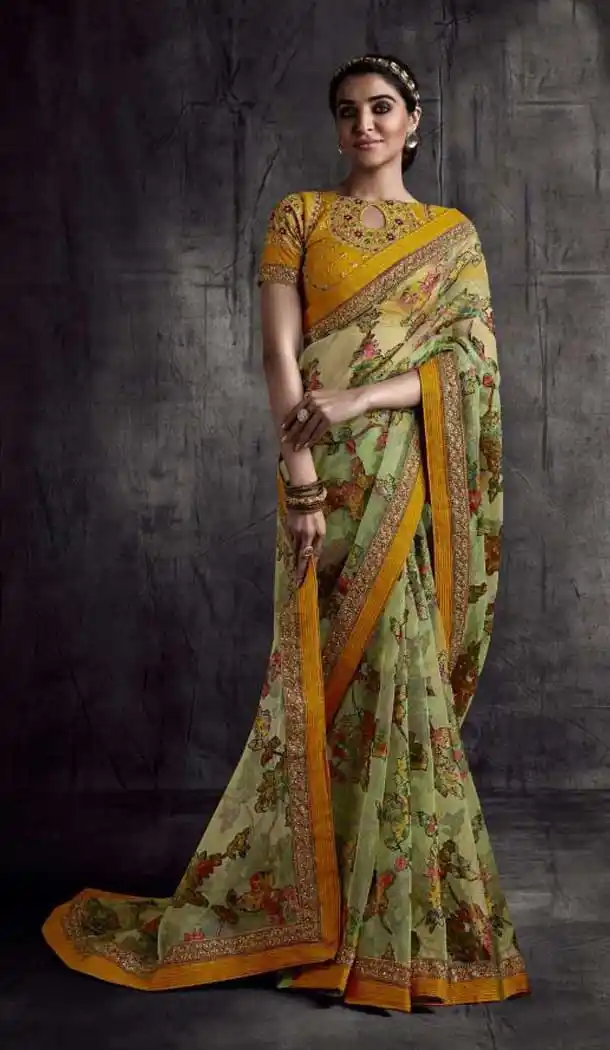 Pretty Multi Color Fancy Fabric Traditional Party Wear Saree Blouse -3543147933