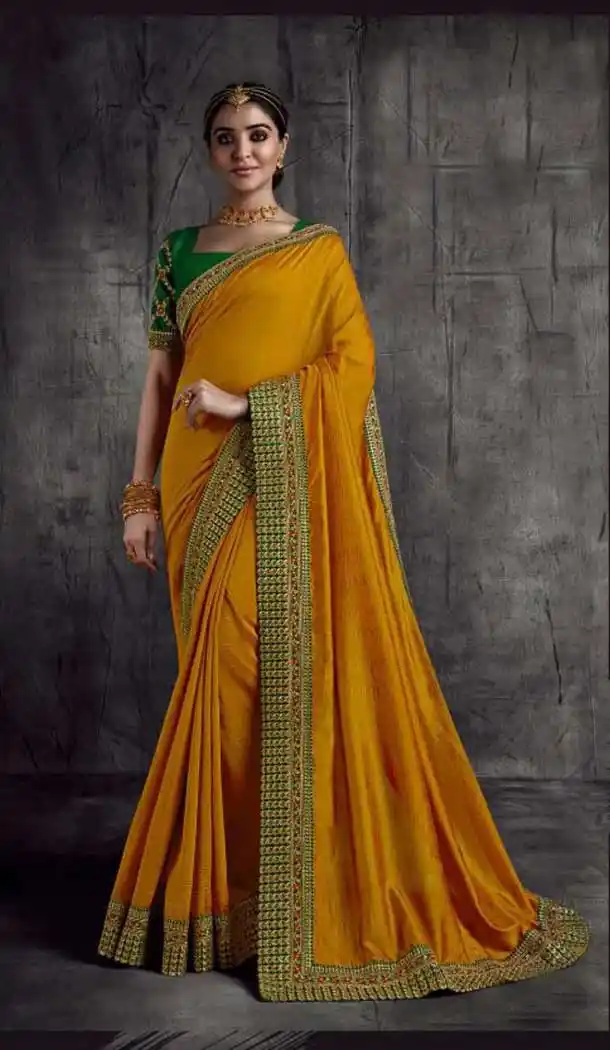 Mustard Color Fancy Fabric Traditional Party Wear Saree Blouse -3543147935