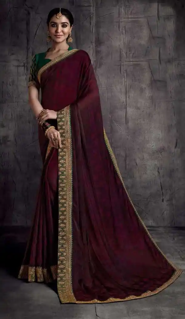 Wine Color Fancy Fabric Traditional Party Wear Saree Blouse -3543147937