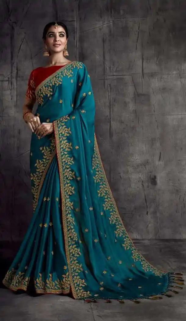 Rama Blue Color Fancy Fabric Traditional Party Wear Saree Blouse -3543147941