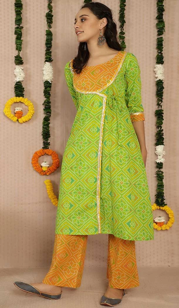 Parrot Green Color Cotton Casual Party Wear Girls Readymade Kurtis -3546147953