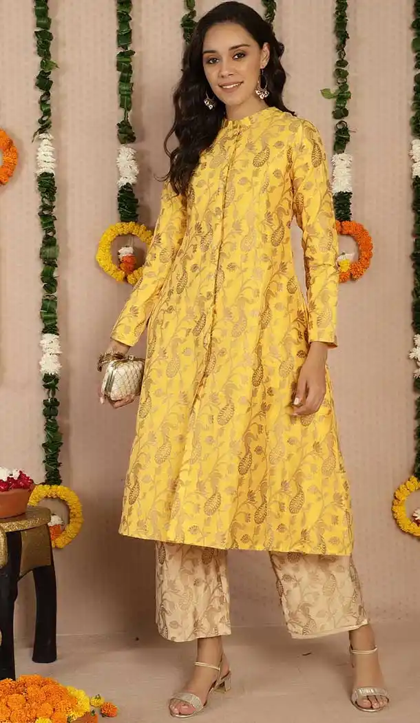 Yellow Color Silk Casual Party Wear Girls Readymade Kurtis -3546147957