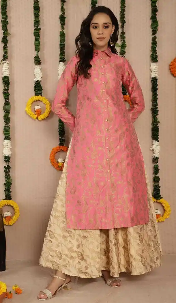 Attractive Pink Color Silk Casual Party Wear Girls Readymade Kurtis -3546147958