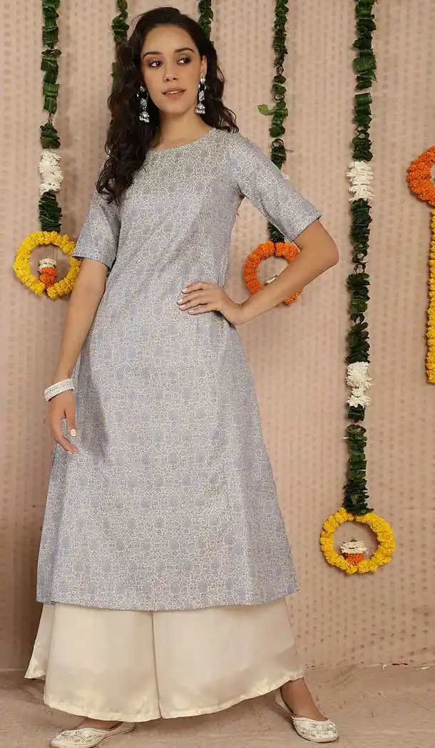 Unique Gray Color Silk Casual Party Wear Girls Readymade Kurtis -3546147959