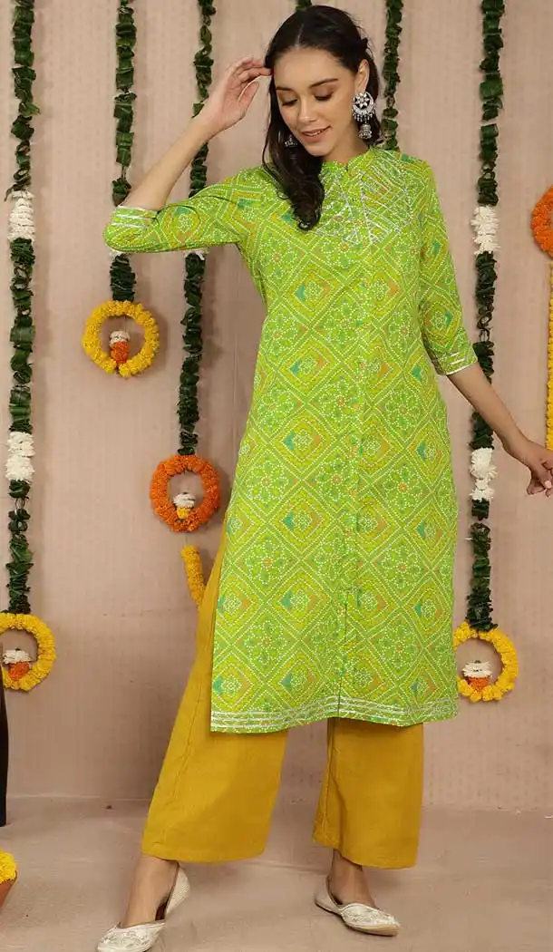 Mehendi Green Color Cotton Casual Party Wear Girls Readymade Kurtis -3546147961