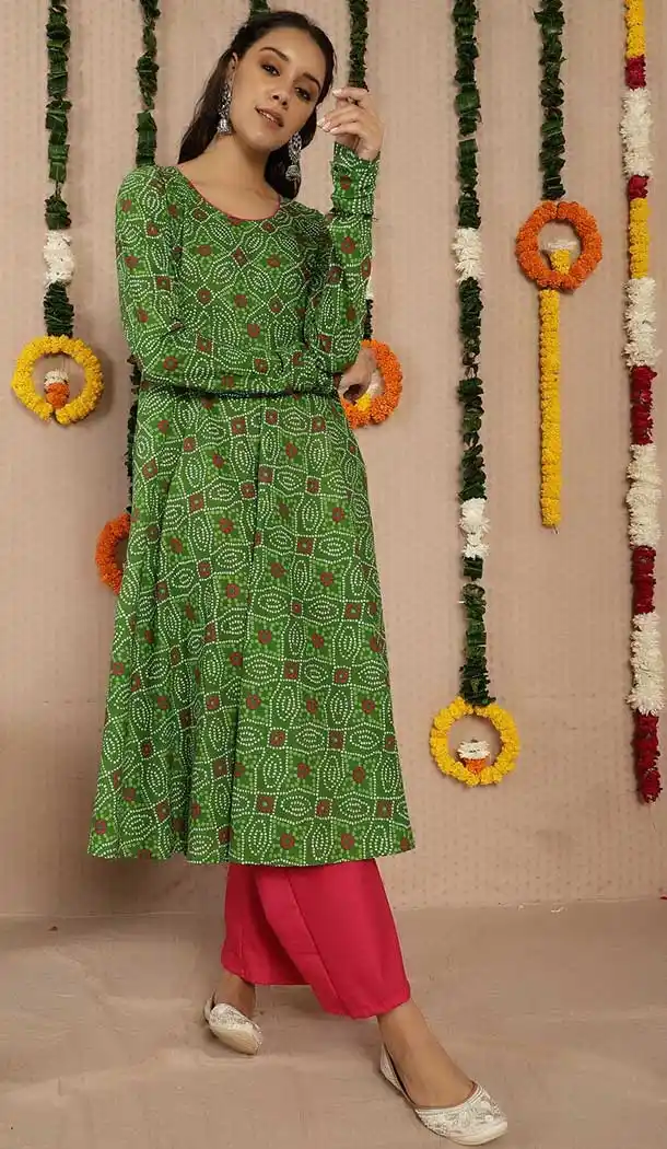 Magnificient Green Color Cotton Casual Party Wear Girls Readymade Kurtis -3546147962