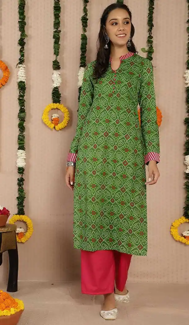 Enigmatic Green Color Cotton Casual Party Wear Girls Readymade Kurtis -3546147964