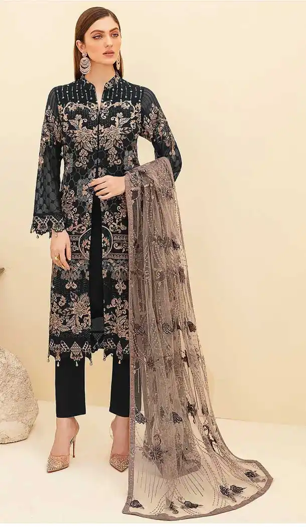 Black Color Georgette Pakistani Style Evening Party Wear Suit -3552148005