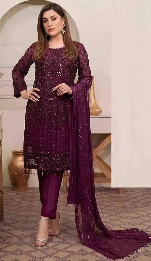 Purple Color Georgette Embroidery Work Pakistani Salwar Suit -3547147967
