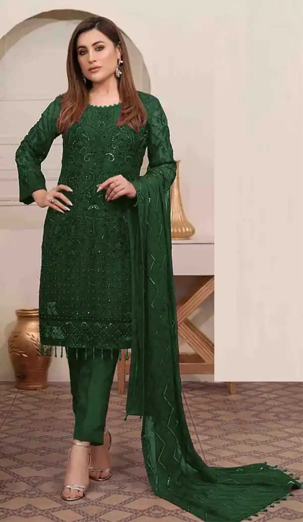 Green Color Georgette Embroidery Work Pakistani Salwar Suit -3547147968