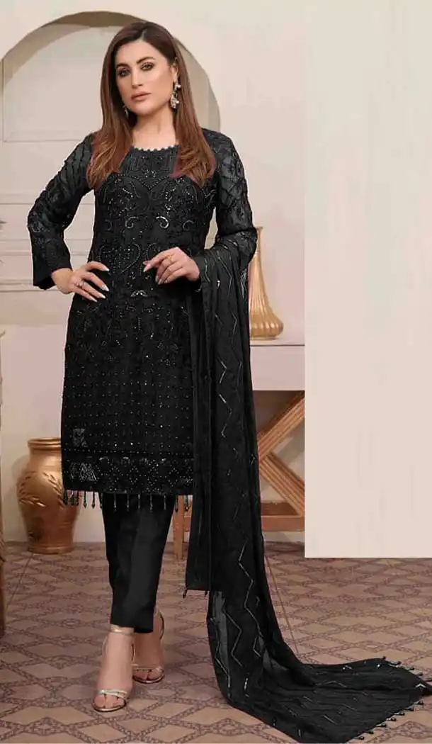 Attractive Black Color Georgette Embroidery Work Pakistani Salwar Suit -3547147971