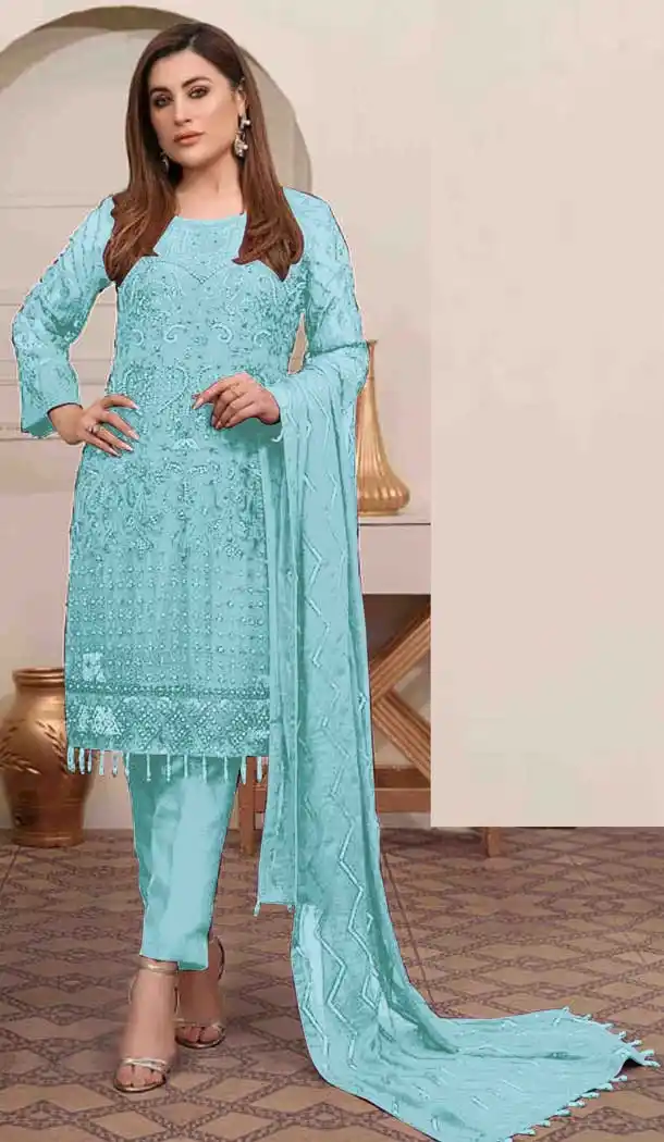 Sky Blue Color Georgette Embroidery Work Pakistani Salwar Suit -3547147973