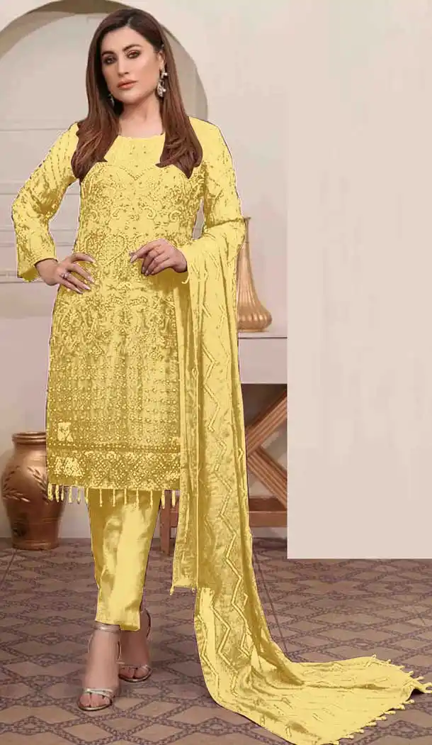 Yellow Color Georgette Embroidery Work Pakistani Salwar Suit -3547147977