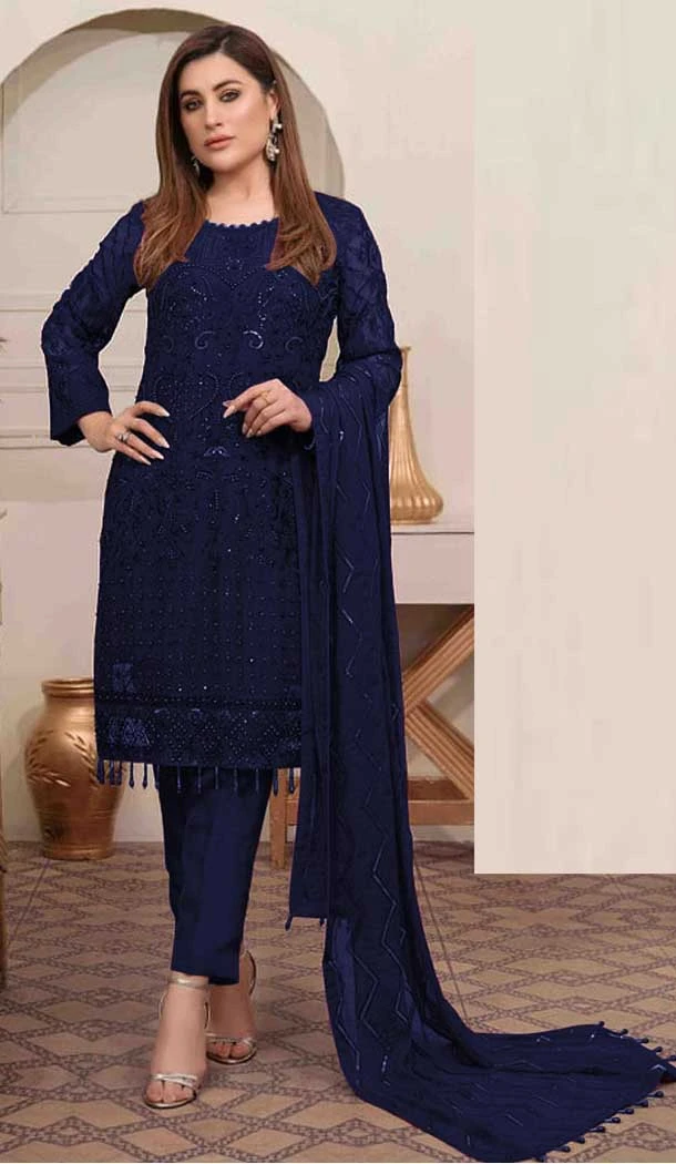 Blue Color Georgette Embroidery Work Pakistani Salwar Suit -3547147978