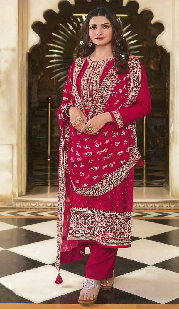 Dark Pink Color Dola Silk Celebrty Actress Prachi Desai Salwar Kameez -3572148163