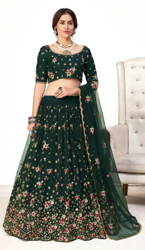 Chic Green Color Net Embroidered Designer Party Wear Lehenga Choli -3589148281