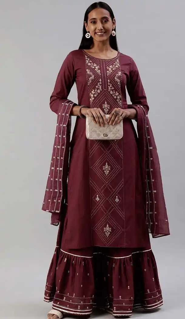 Rust Color Pure Cotton Party Wear Readymade Sharara Style Suit -3592148310