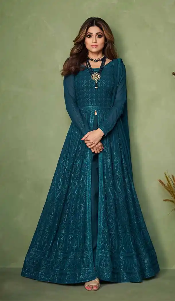 Teal Color Real Georgette Designer Party Wear Women Salwar Kameez -3588148274