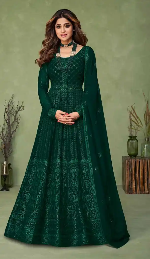 Green Color Real Georgette Designer Party Wear Women Salwar Kameez -3588148276
