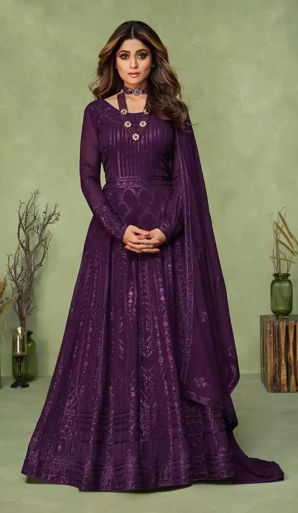 Wine Color Real Georgette Designer Party Wear Women Salwar Kameez -3588148277