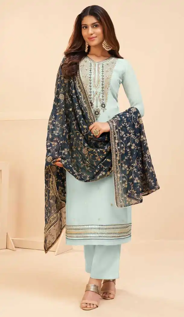 Light Blue Color Georgette Designer Party Wear Women Palazzo Suit -3602148344