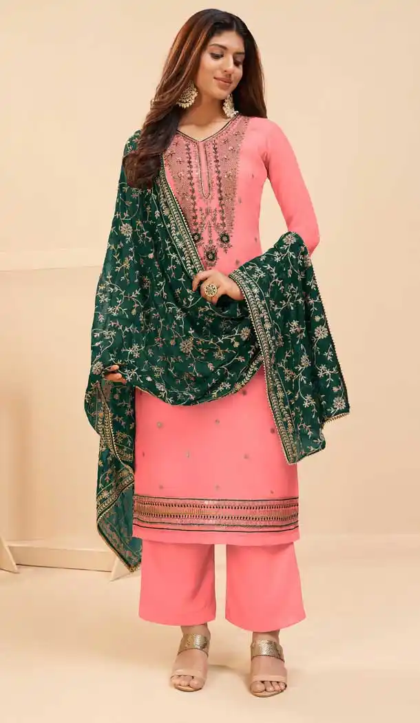Gajri Pink Color Georgette Designer Party Wear Women Palazzo Suit -3602148345